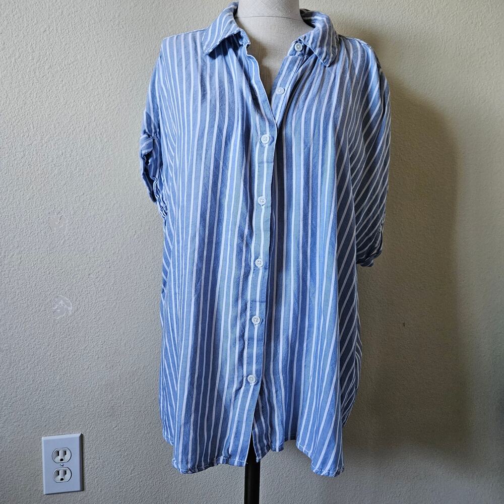 Womans Workshop Button Up Striped blue and white blouse 1X